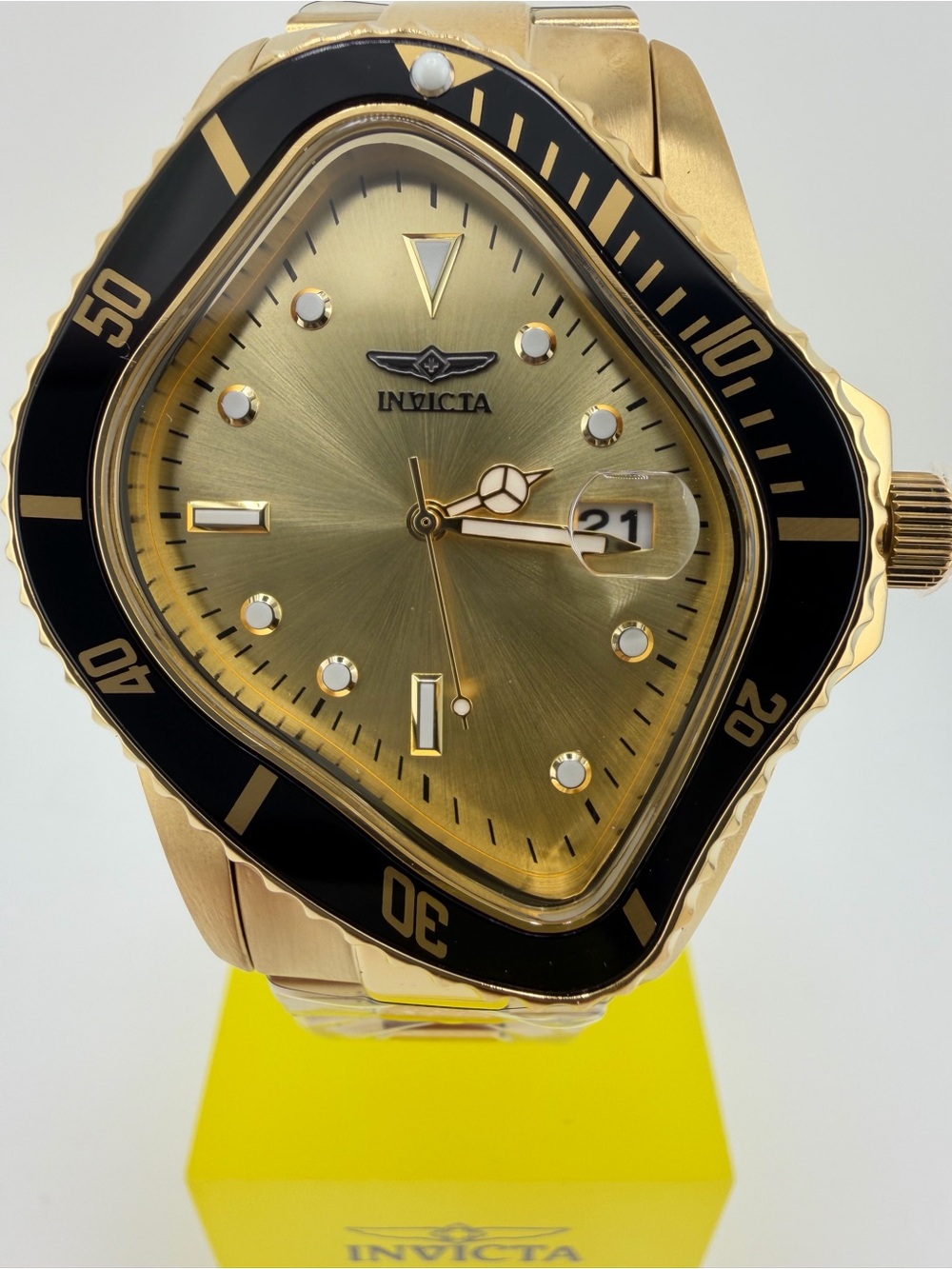 Invicta Gold and Black Triangle-Dial Stainless Steel Watch